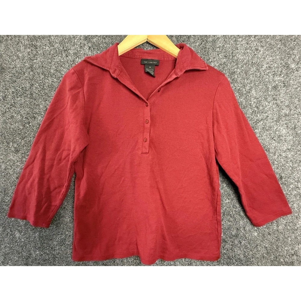 VTG The Limited Polo Shirt Women Medium Red Cotton Collared Pullover 3/4 Sleeve